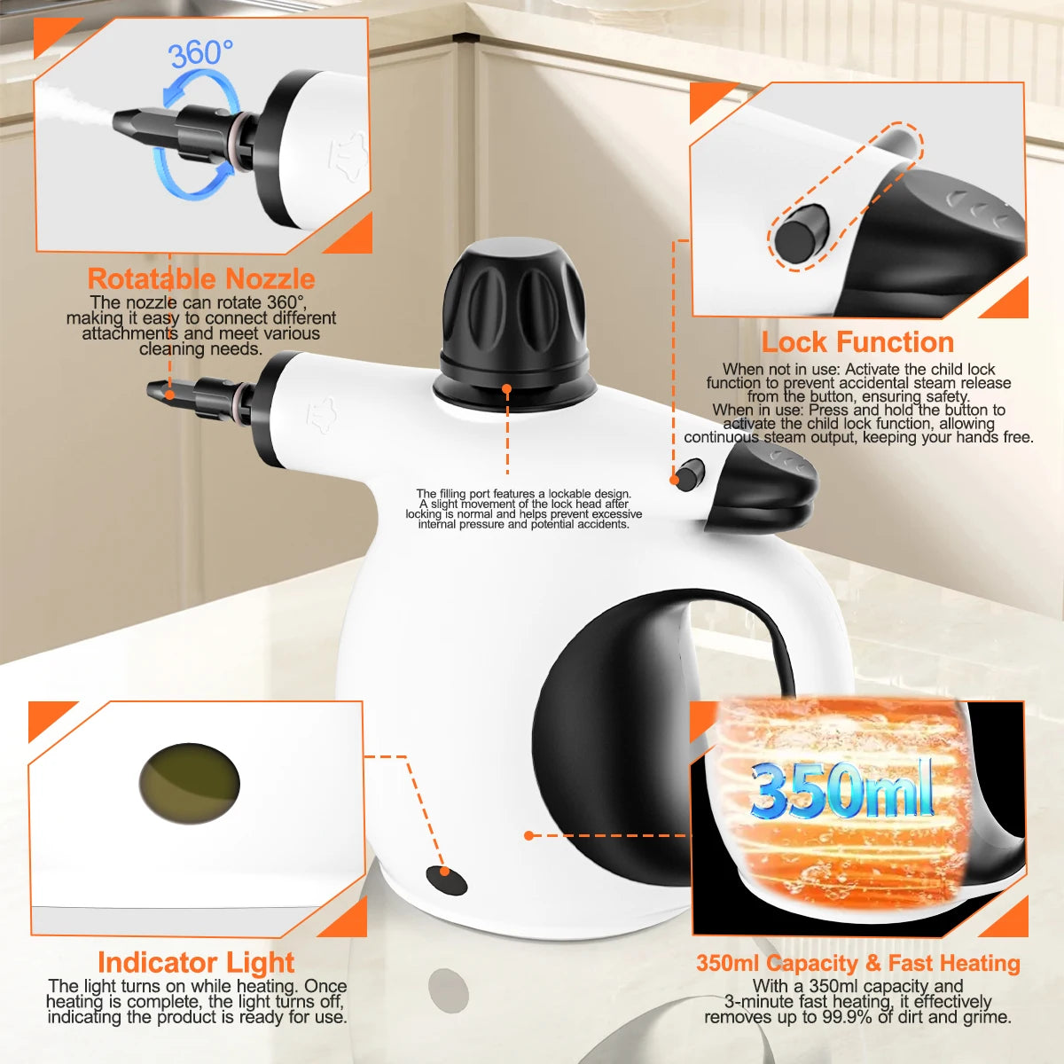 Portable Handheld Steam Cleaner For Multi-Surface Cleaning
