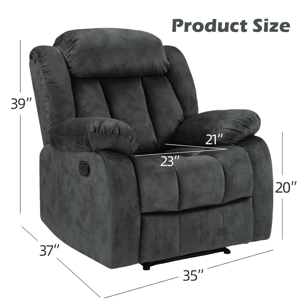 Manual Recliner Chair with Padded Armrests and Overstuffed Back by S And B Enterprise