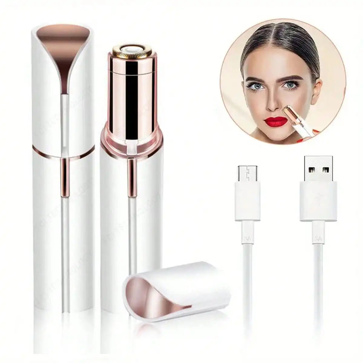 Women's Facial Hair Remover, Mini Epilator, Electric Shaver Portable Bikini Trimmer, Suitable For Lip, Chin, Underarm, Peach Fuzz, Fingers, Neck, Cheeks, USB Rechargeable (Gold And White) by S And B Enterprise