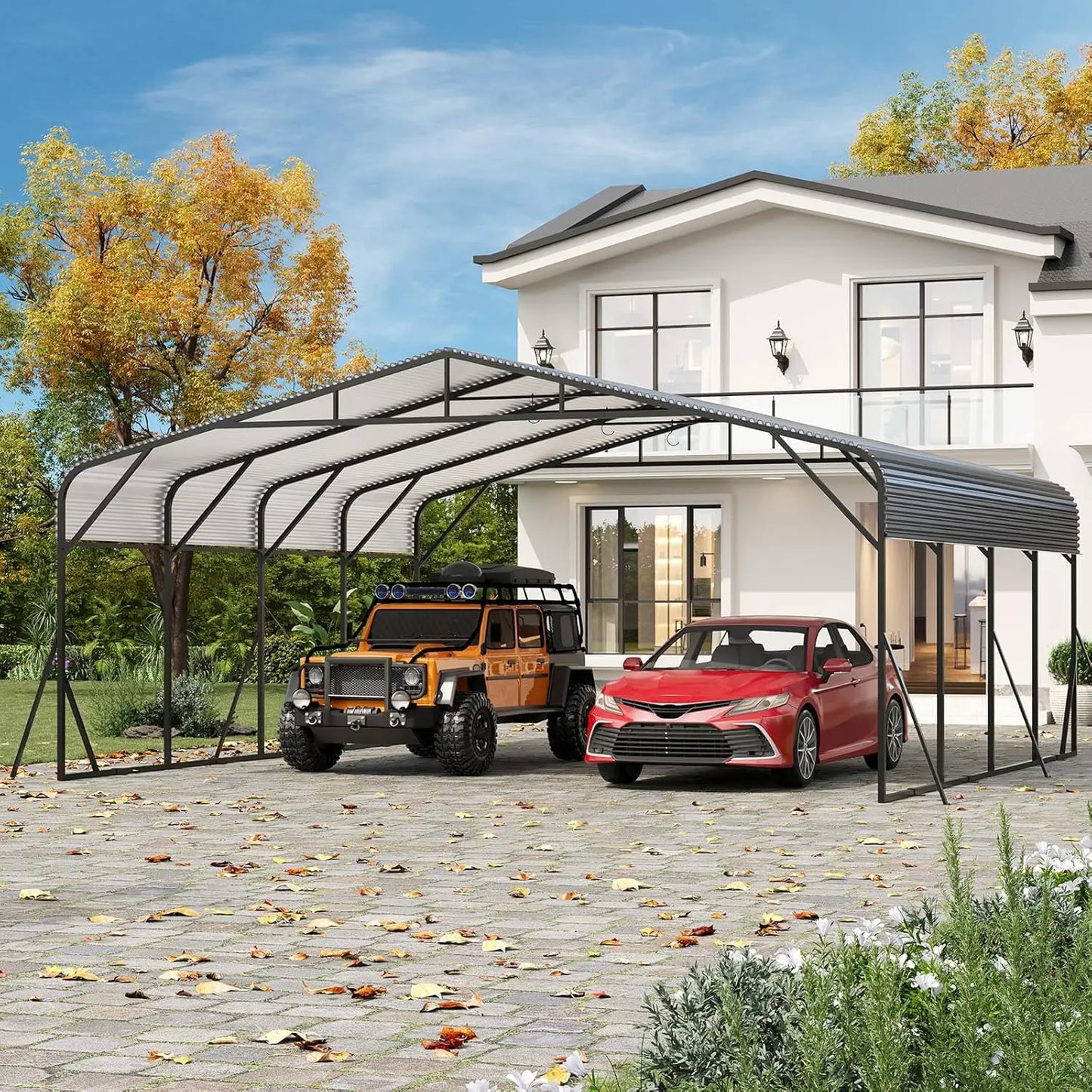 Outdoor Metal Carport Shelter Heavy Duty Galvanized Steel