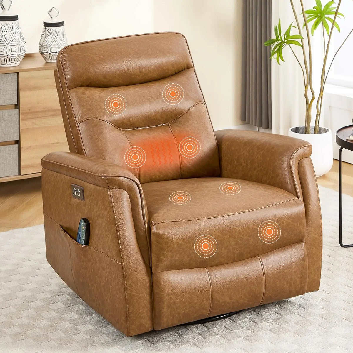 Power Massage Heat Swivel Rocker Recliner Chair w/USB, Nursery Living Room Oversized, Customized