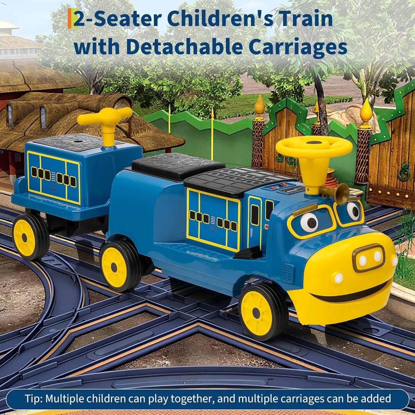 Trackless Two Seater Ride On Train For Kids 12V Vehicle