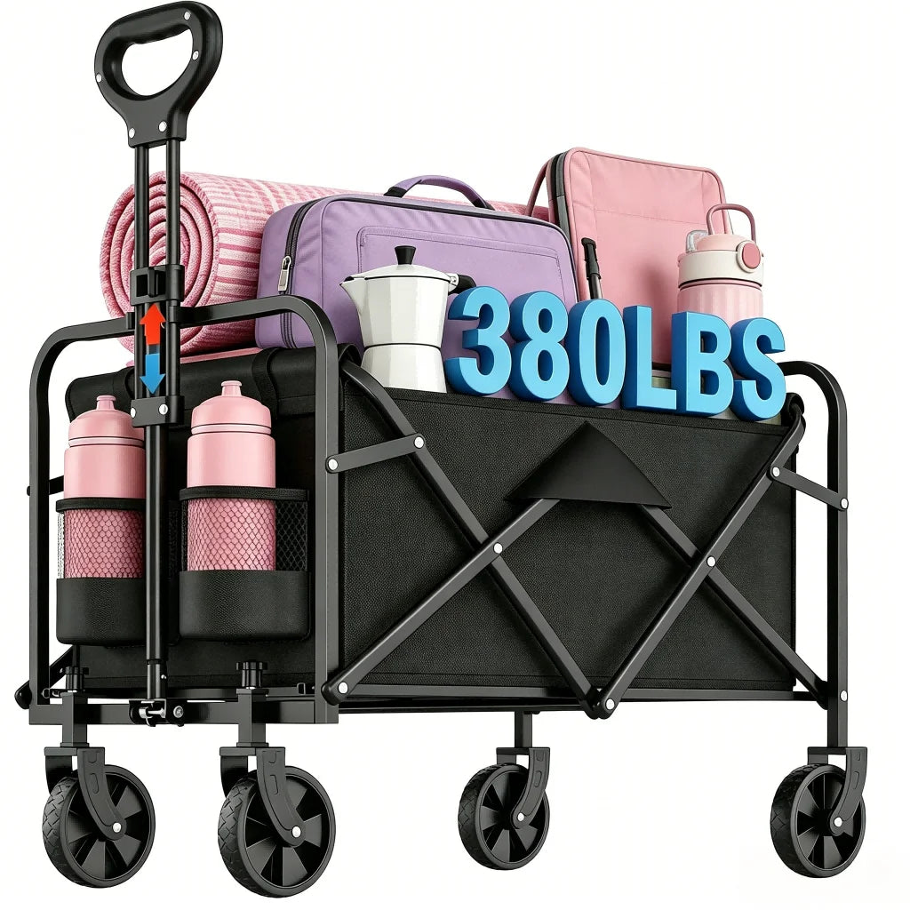 All Terrain Folding Wagon Heavy Duty Collapsible Cart with Large Wheels for Beach Sand Camping Garden by S And B Enterprise