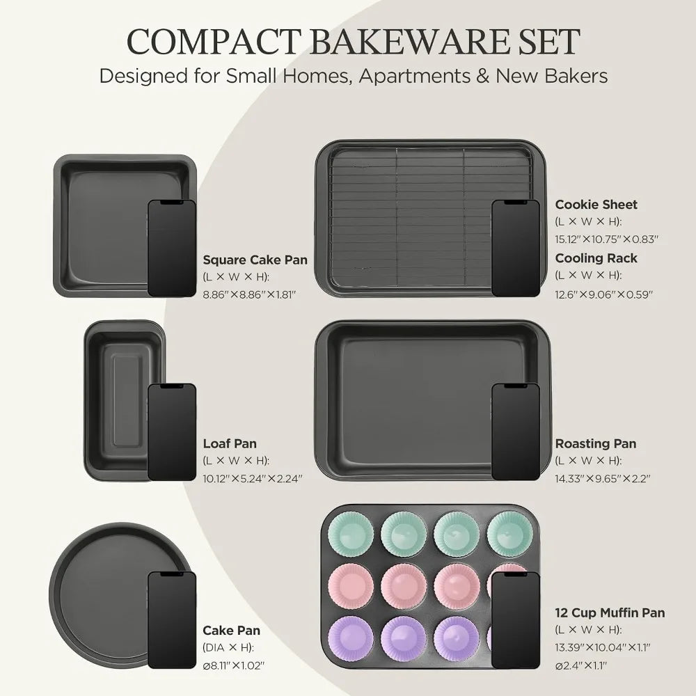 19-piece nonstick bakeware set in carbon steel for small kitchens.