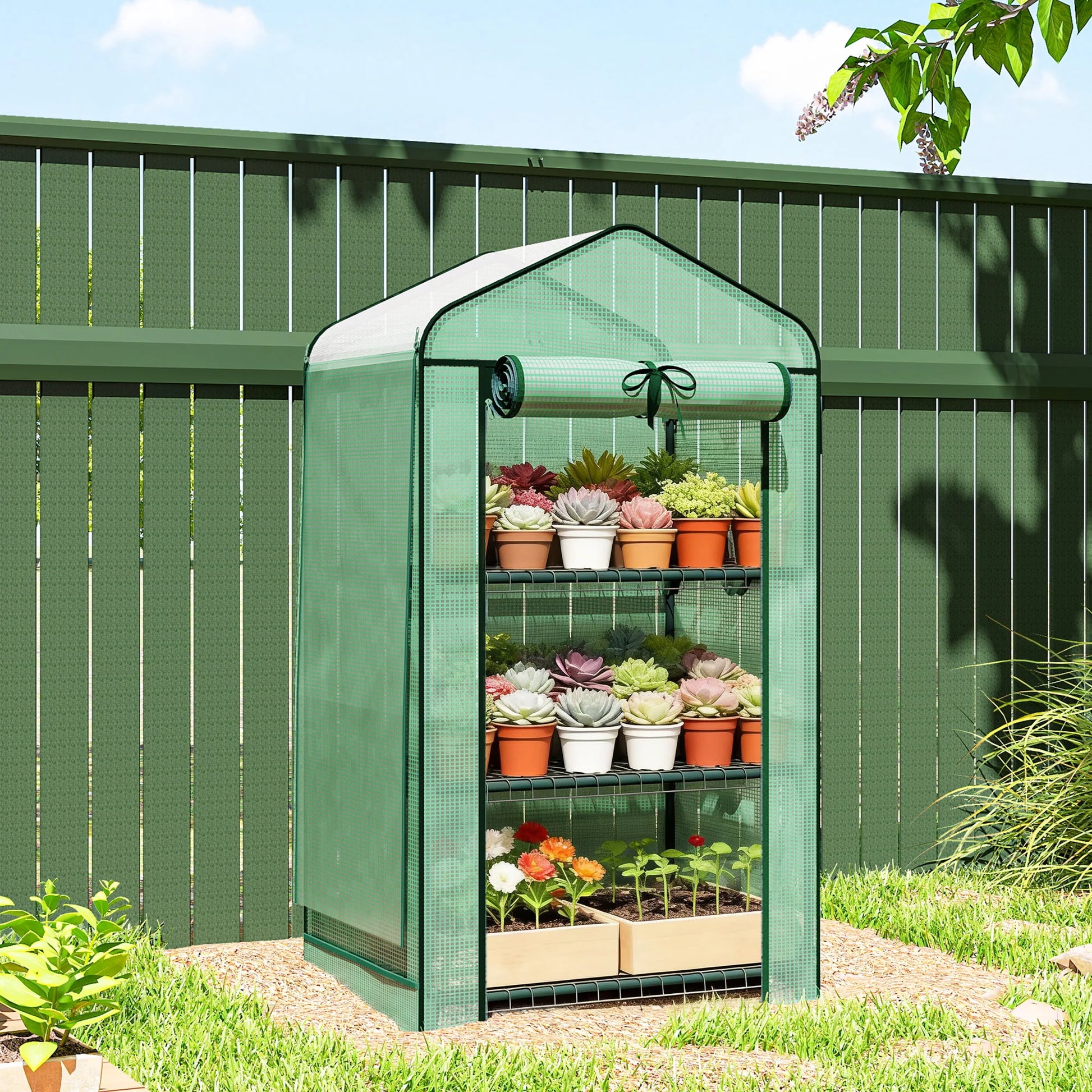 3 Tier Mini Greenhouse With Screen Roof Portable Outdoor by S And B Enterprise