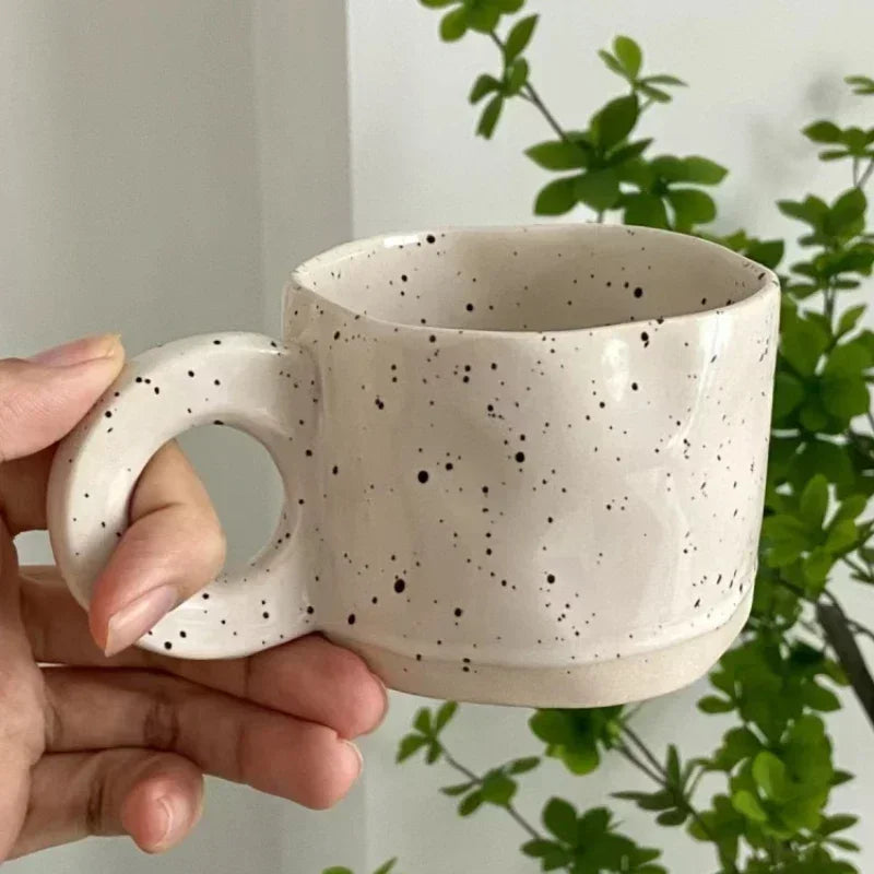 Porcelain Ceramic Mugs Ring Handle Korean Style Irregular Splash Ink
