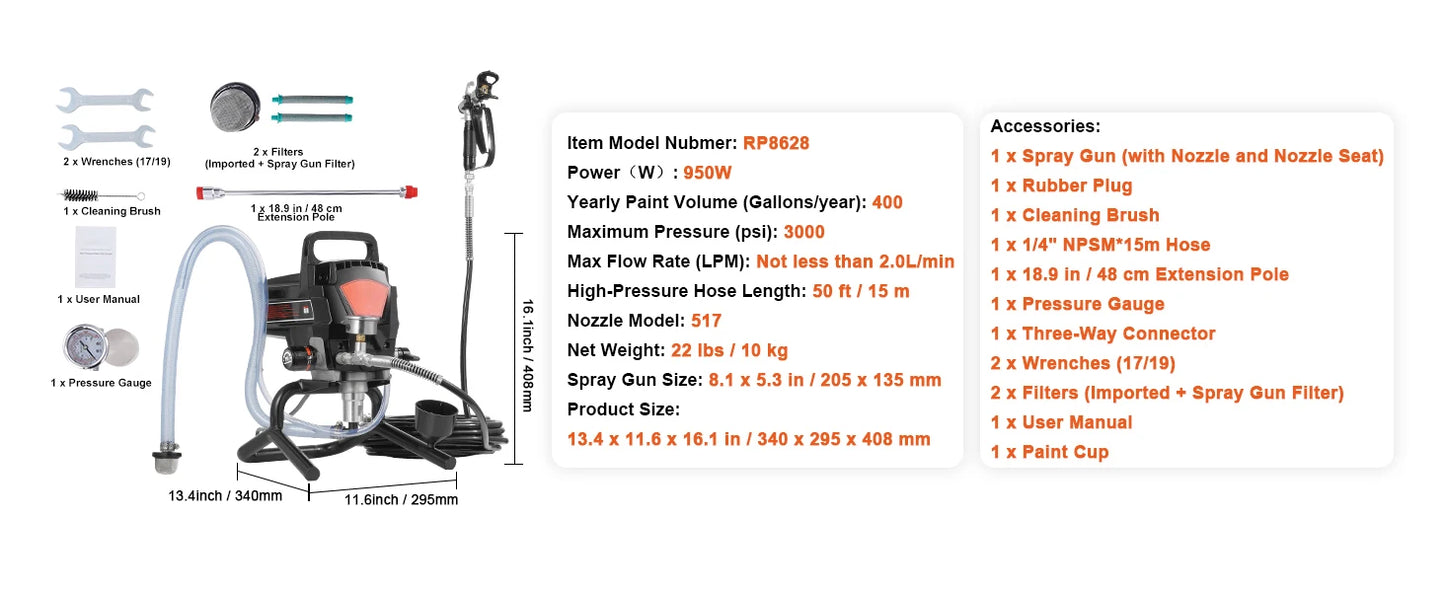SucceBuy 750W/950W Airless Paint Sprayer, 3000 PSI Electric Handheld