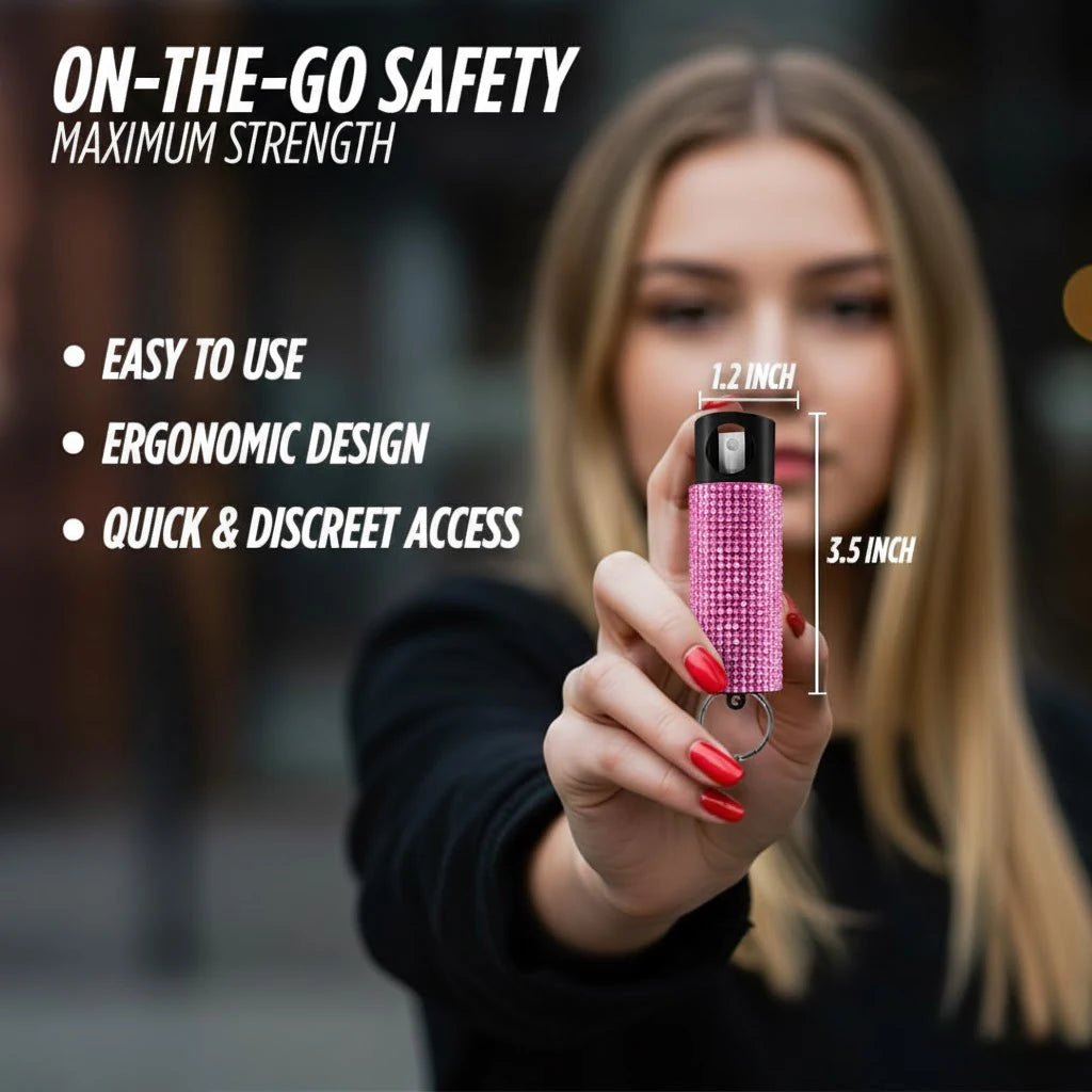 Bear and dog repellent pepper spray by S And B Enterprise, pink textured housing with safety lock