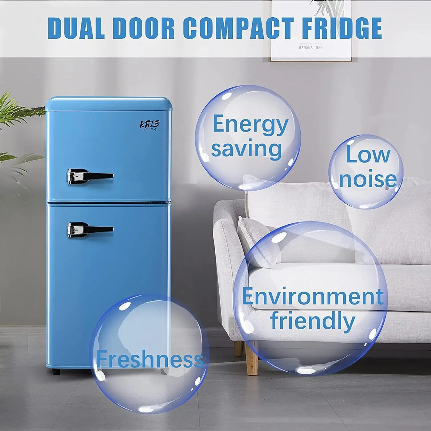 Krib Bling Double Door Compact Refrigerator With Freezer