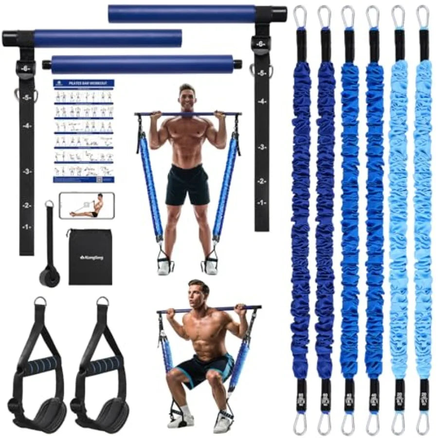 Upgraded Pilates Bar Kit with Resistance Bands Natural Latex for Women Men, Heavy-Duty Stainless Steel Multifunctional Yoga Pil by S And B Enterprise