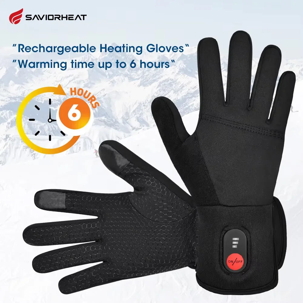 Saviorheat Rechargeable Heated Gloves, black waterproof winter gloves with touch-screen control for men and women
