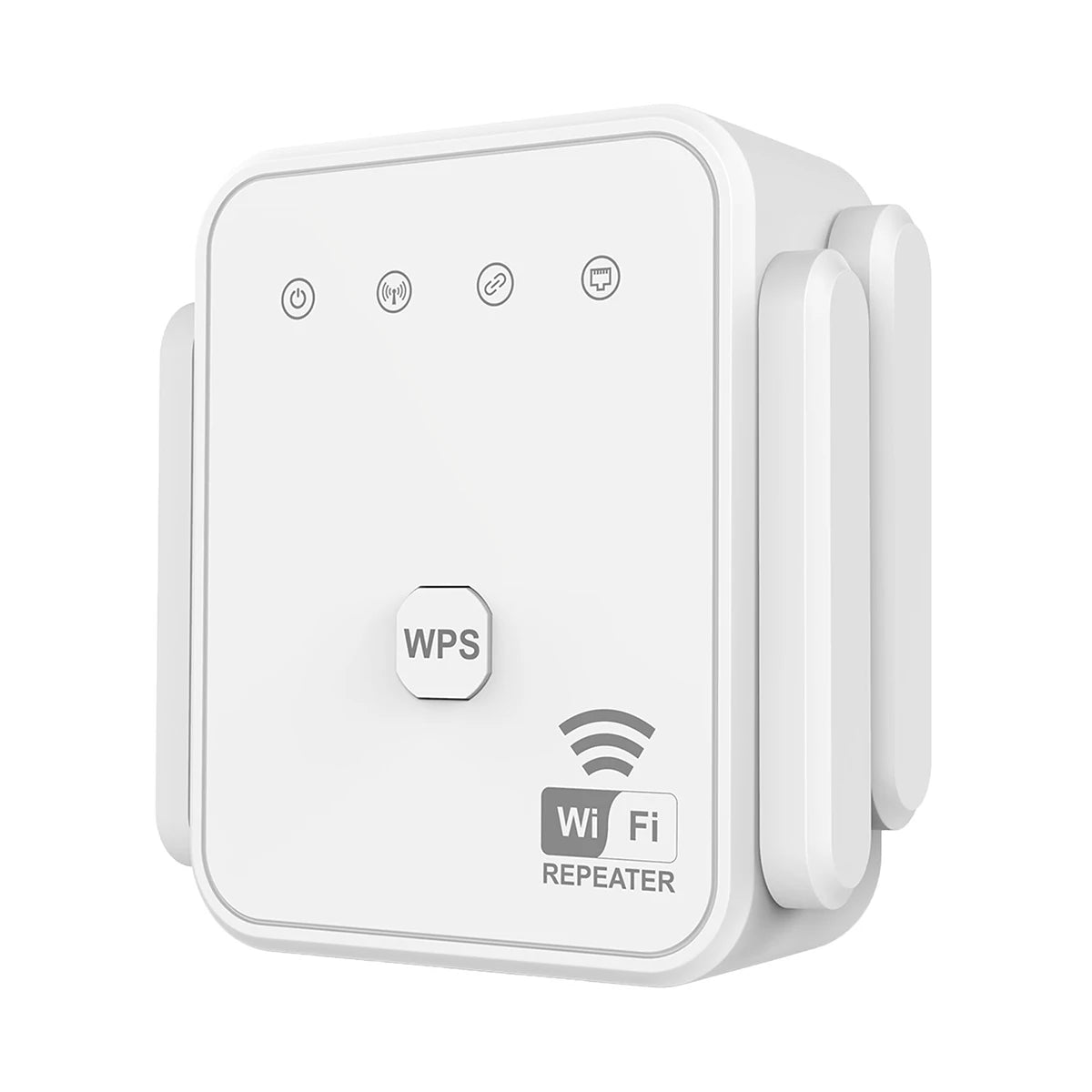 WiFi repeater in white with WPS button and wall-plug design