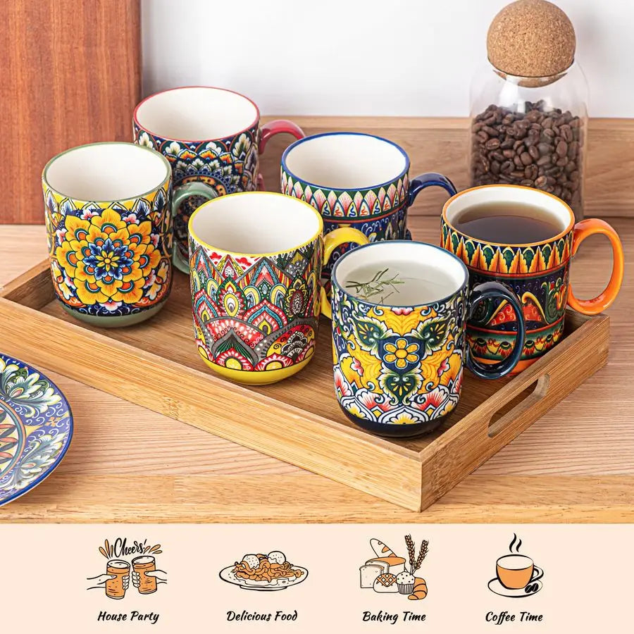 XMSJ Porcelain Coffee Mugs Set Boho Ceramic Latte Cups