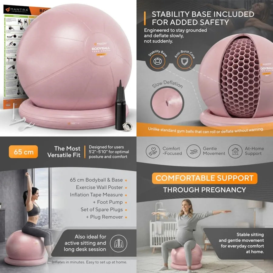 Yoga Exercise Ball Chair for Office Desk with Base, Ideal for Pregnancy, Birthing, Stability Exercises Fitness. Swiss Stability by S And B Enterprise