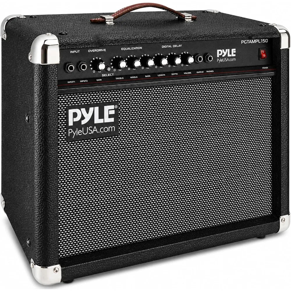 PYLE portable guitar amplifier with two speakers, black tolex and metal corner caps