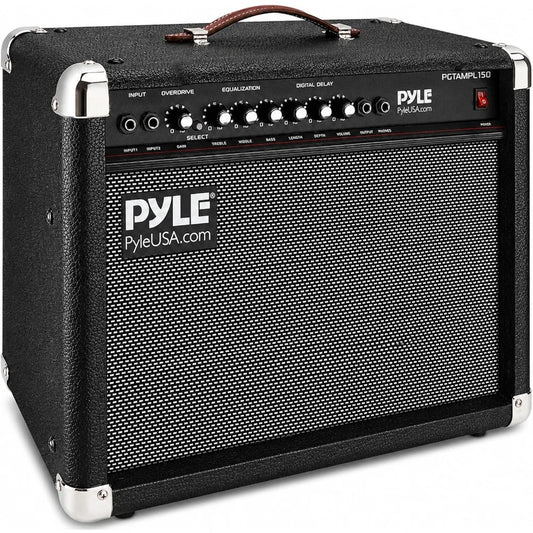 PYLE portable guitar amplifier with two speakers, black tolex and metal corner caps