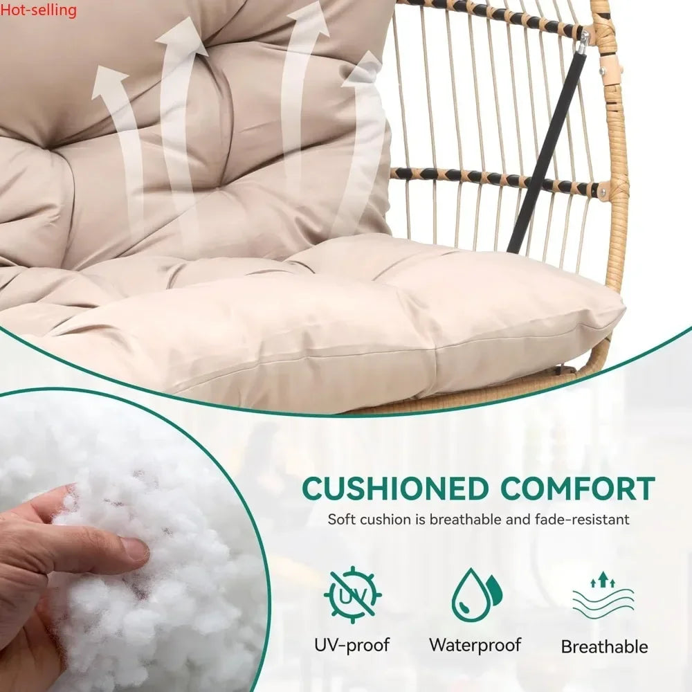 Outdoor Two Person Egg Swing Chair With Stand And Cushions