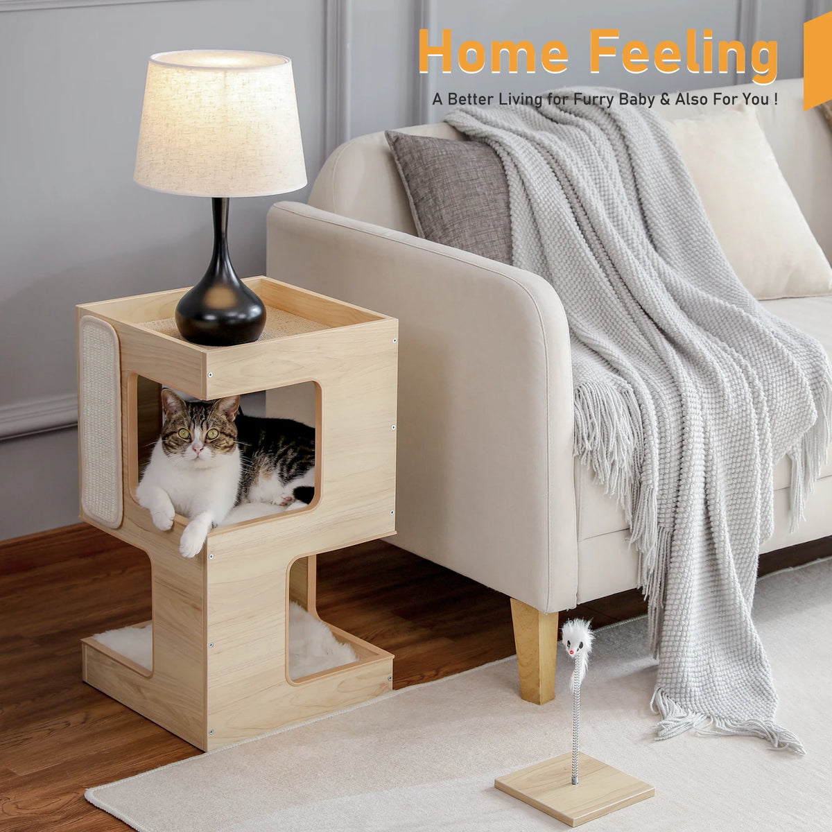 Wood cat condo house bed by S And B Enterprise with removable soft mats and cubby