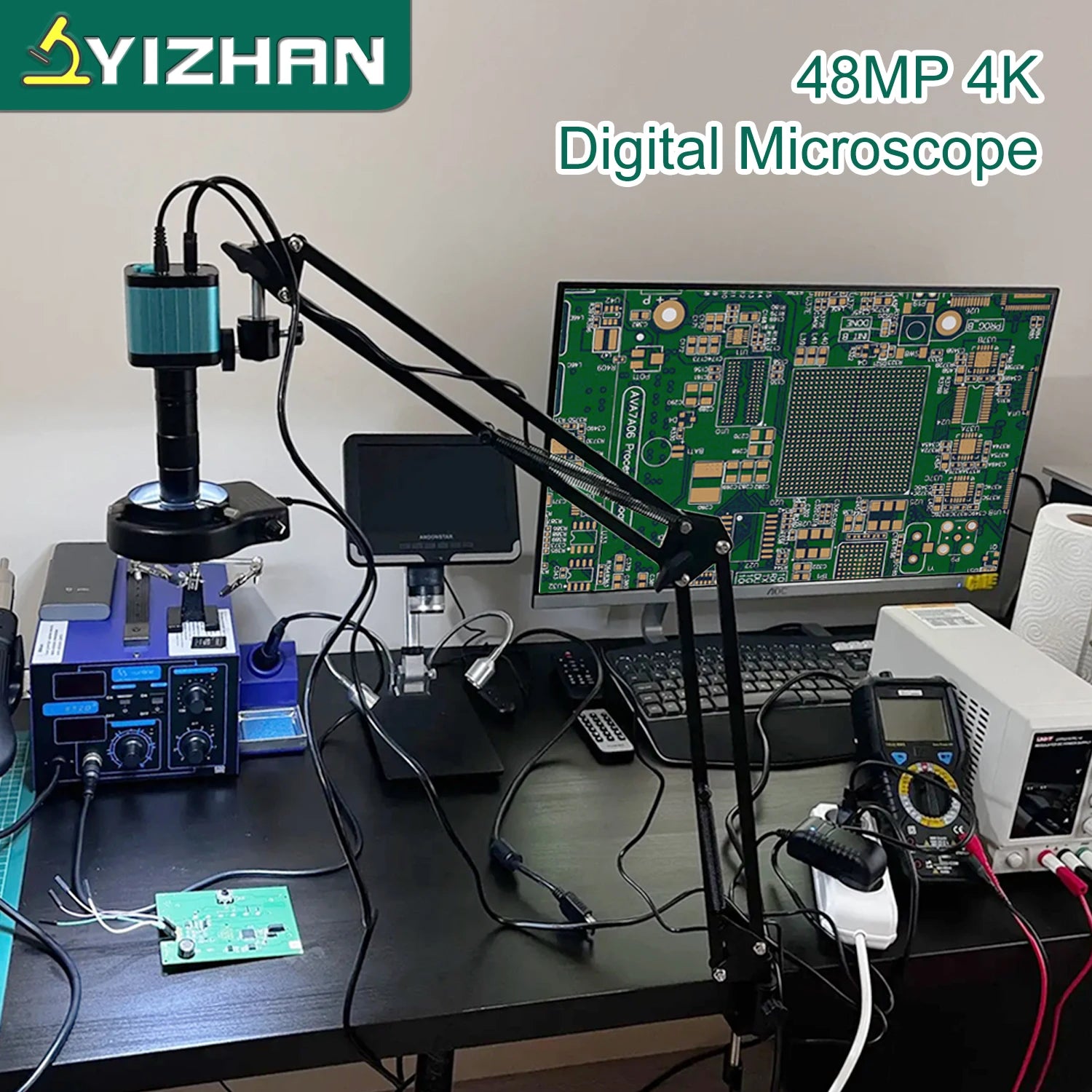 YIZHAN 48MP 4K soldering microscope with HDMI/USB, adjustable stand