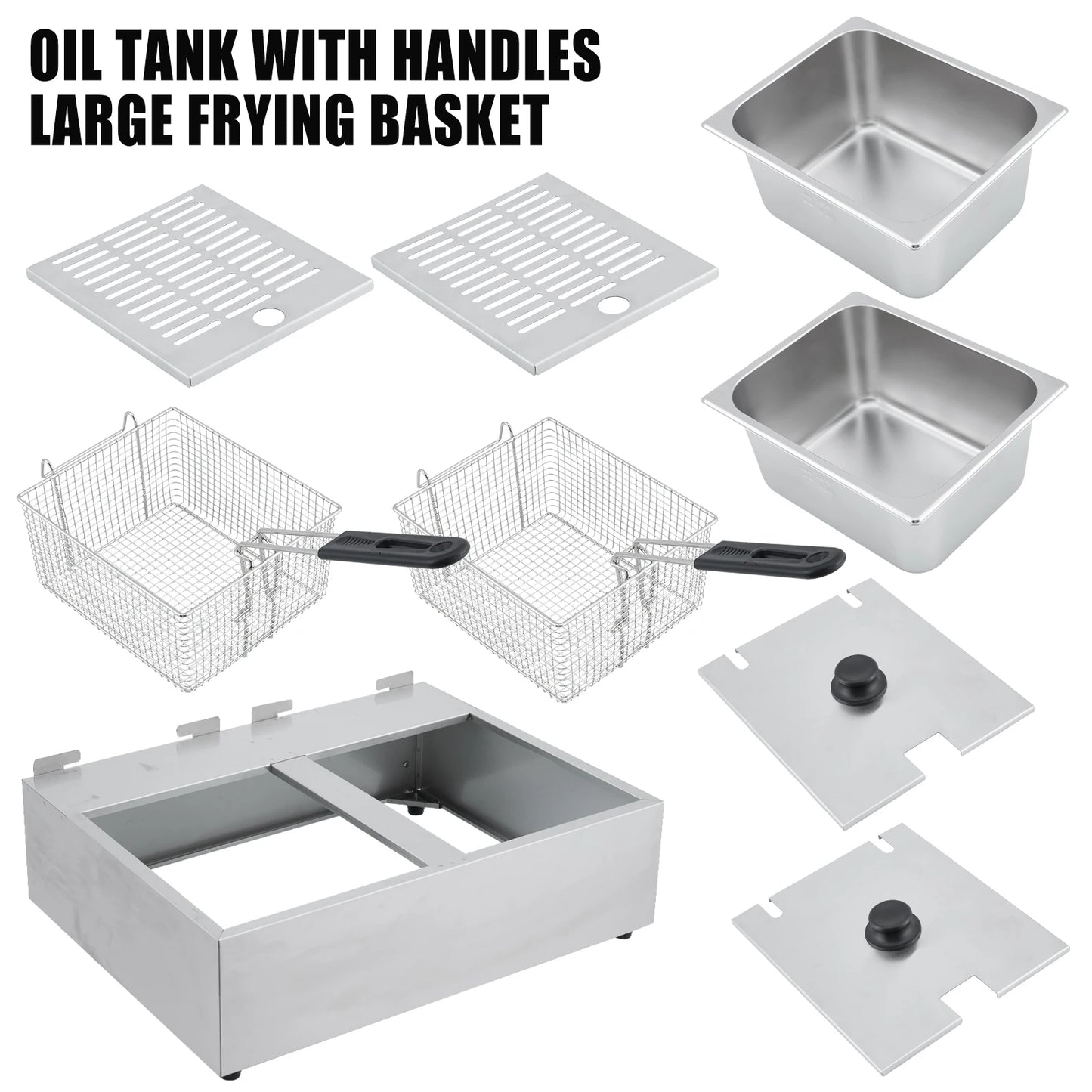 Adoolla Commercial Electric Dual Tank Countertop Stainless Fryer