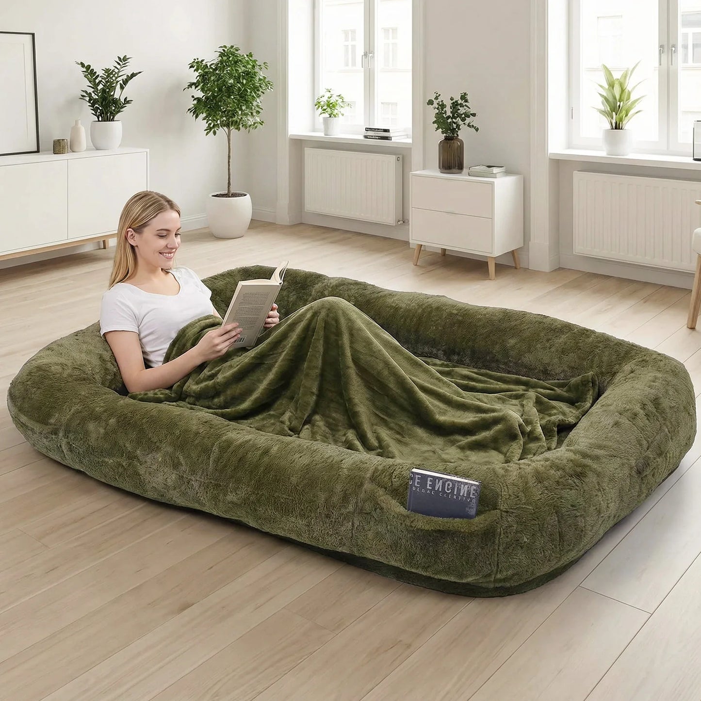 Plush Faux Fur Dog Bed With Blanket For Sleeping Comfort