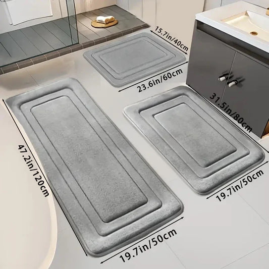 Absorbent 3 Piece Bath Mats Set Non Slip Memory Foam Quick Dry by S And B Enterprise
