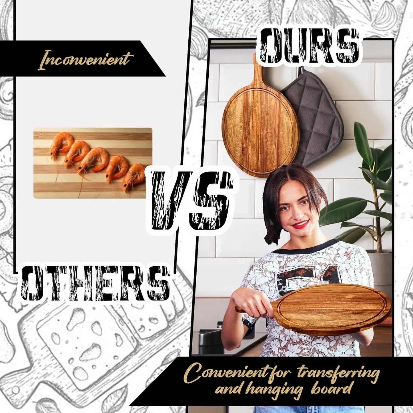 Acacia Round Wood Cutting Boards With Handles For Pizza Bread