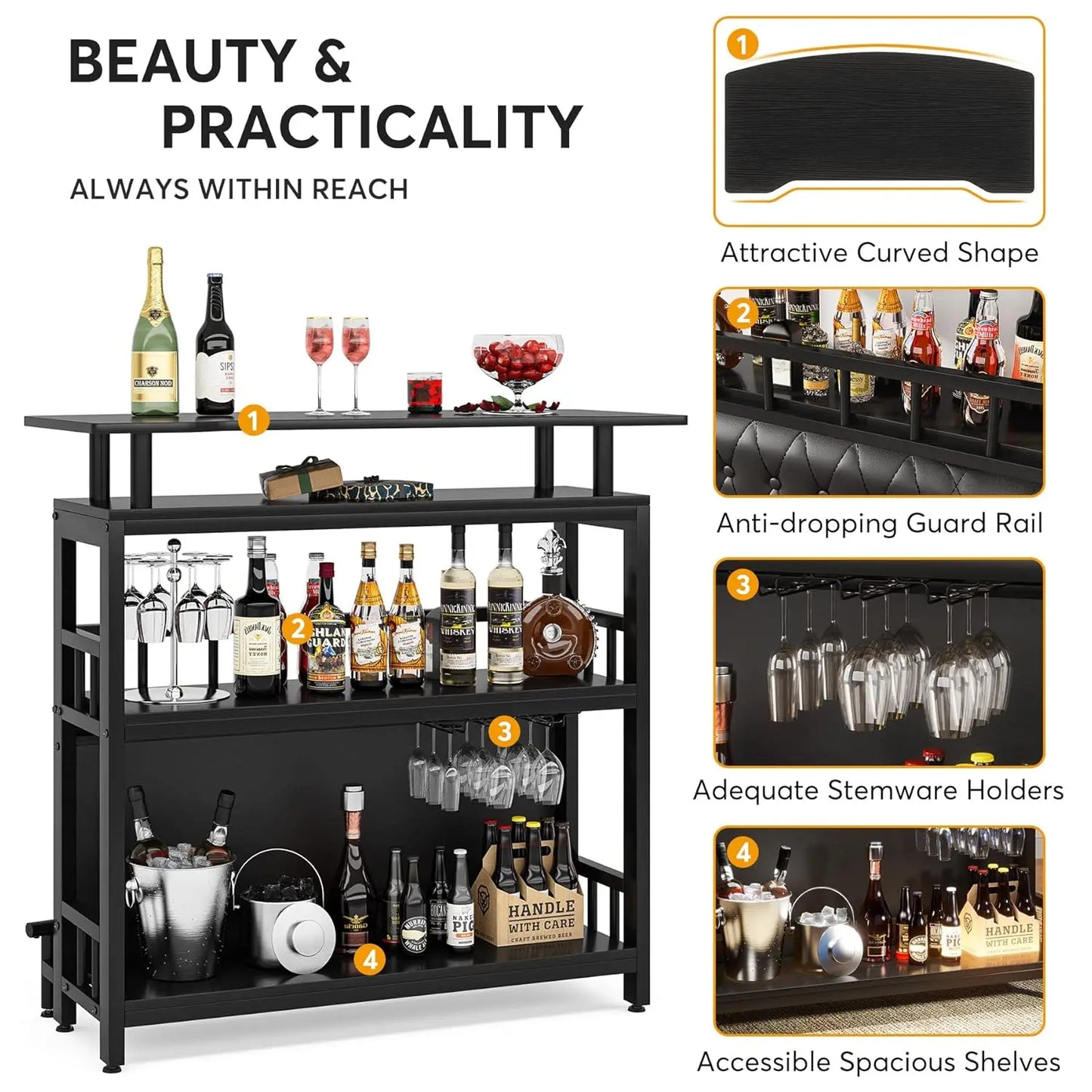 Contemporary Bar Table With Storage And Upholstered Footrest