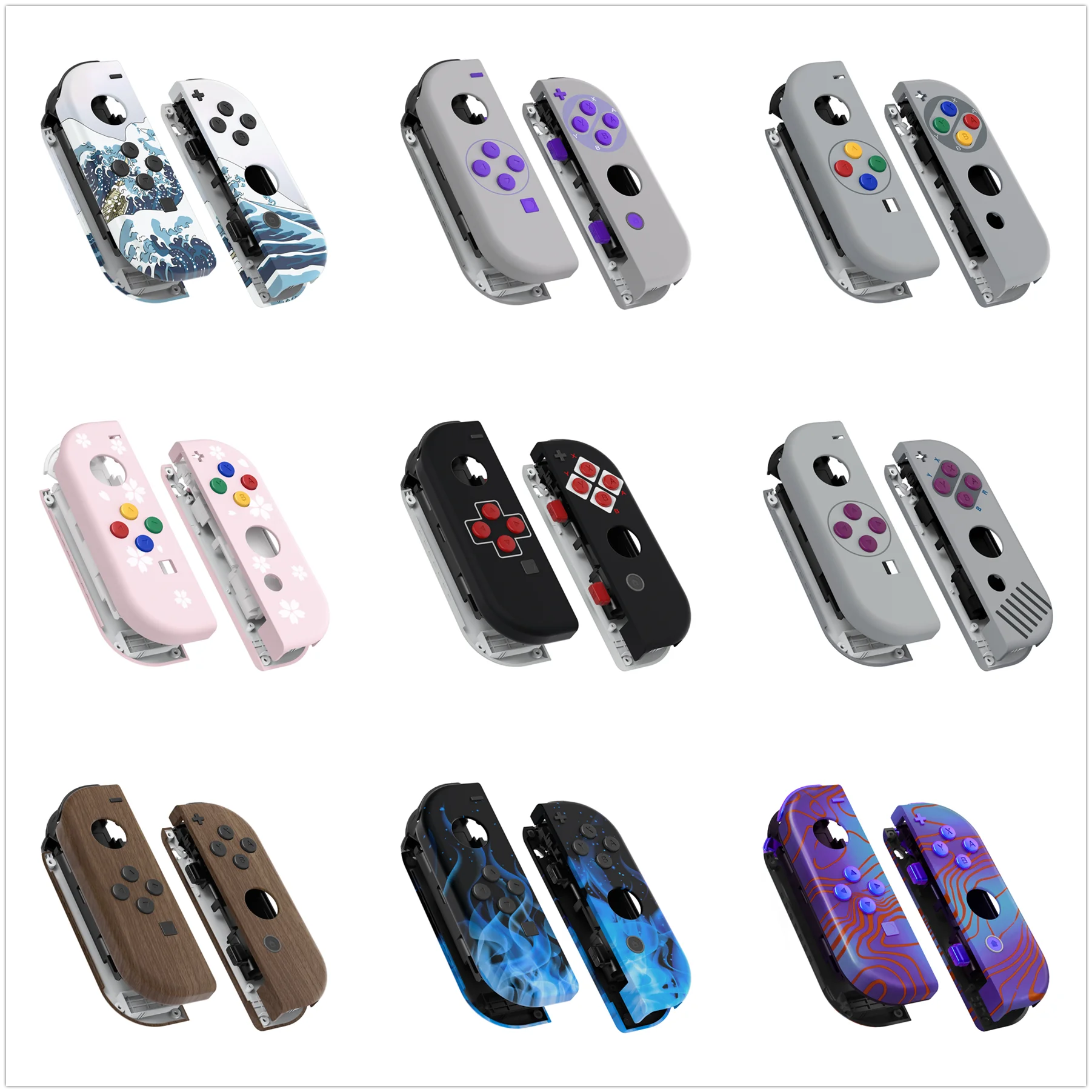 eXtremeRate Custom Patterned Controller Housing Shell Case with Full Set Buttons for NS Switch JoyCon & OLED Joycon - Wood Grain by S And B Enterprise