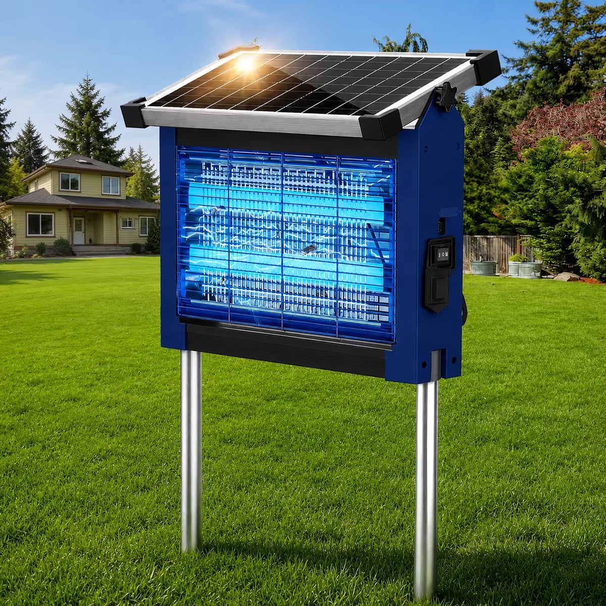 Solar Bug Zapper Outdoor blue by S And B Enterprise; 4500V waterproof insect killer with panel sensor for garden
