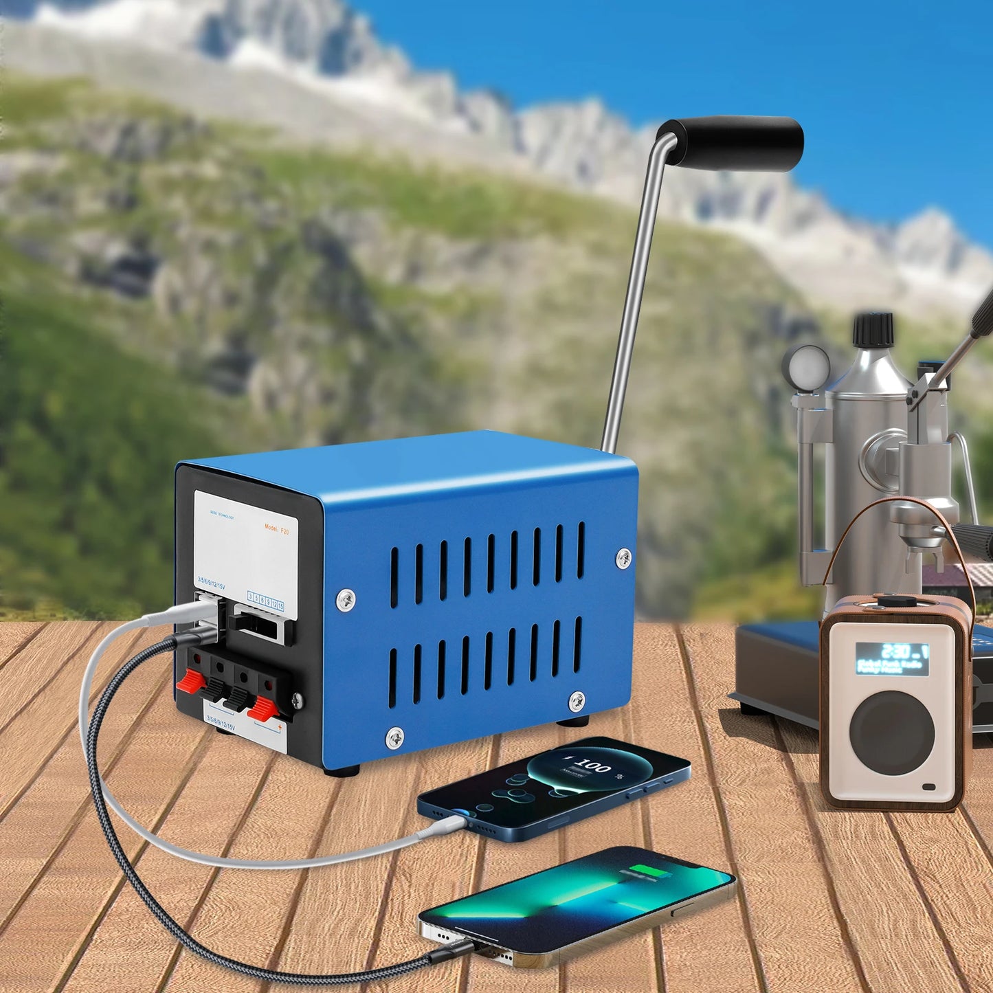 20W Portable Hand Crank Generator USB Charger For Camping