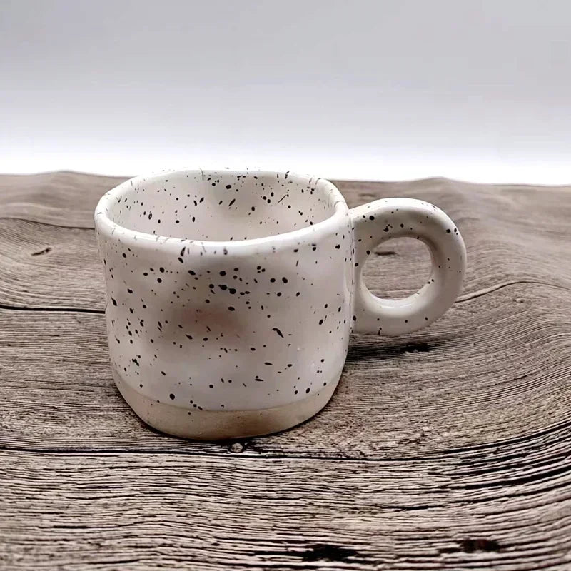 Porcelain Ceramic Mugs Ring Handle Korean Style Irregular Splash Ink