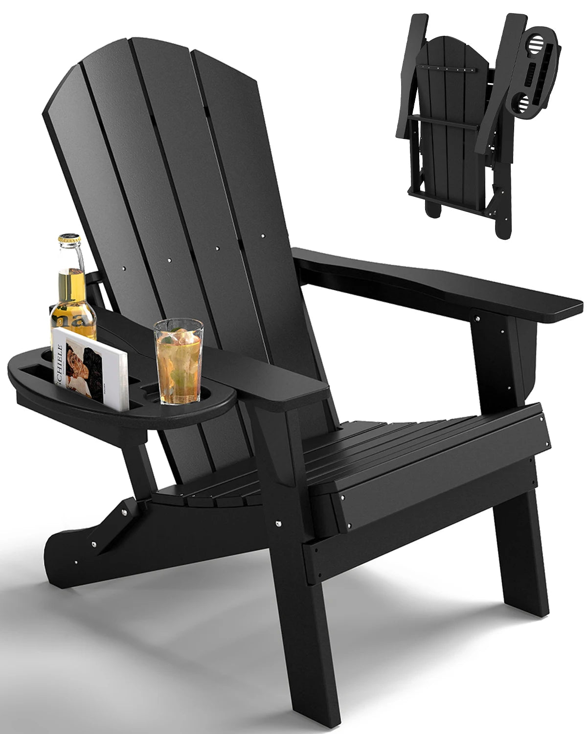 FOOWIN Folding Adirondack Chair With Cup Holder Outdoor by S And B Enterprise