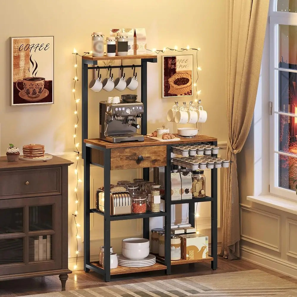 OLOEY Bakers Rack With Storage 5 Tier Coffee Bar Stand