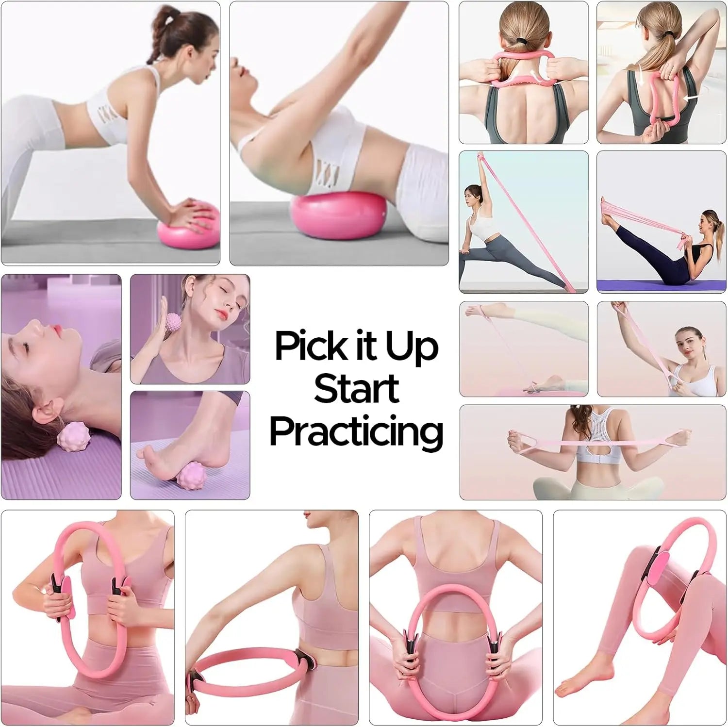 14-Piece Pilates Ring Kit for Women with Magic Circle, Mini Ball, Resistance Bands & Yoga Socks for Home Workouts by S And B Enterprise