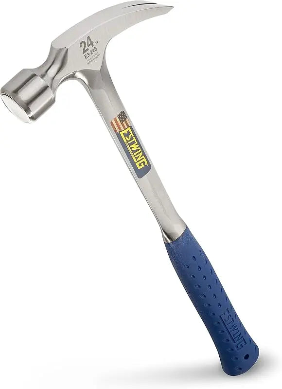 Framing hammer, 30 oz Estwing long-handle with straight rip claw, milled face, shock-reduction blue grip