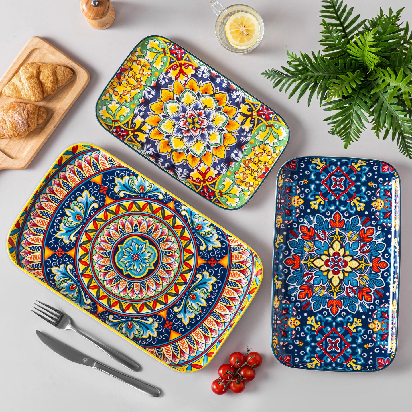 MALACASA Ceramic Rectangular Plates Set For Salad And Desserts