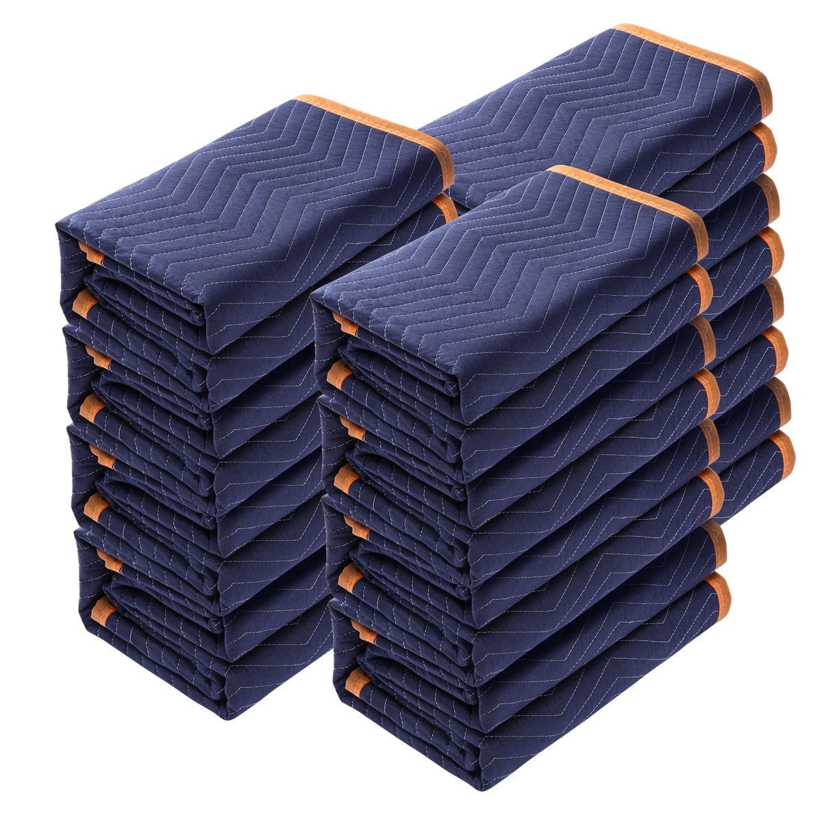 Moving blankets set: navy blue 80x72 inches, heavy-duty 12-pack with orange binding by S And B Enterprise