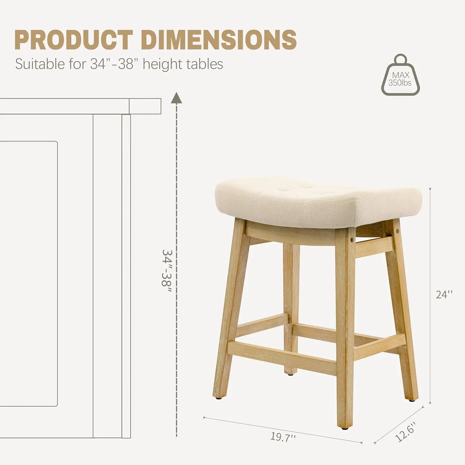 Counter Height Bar Stools Set of 3 for Kitchen Counter, Backless Farmhouse Island Short Barstools No Back with, Customized by S And B Enterprise