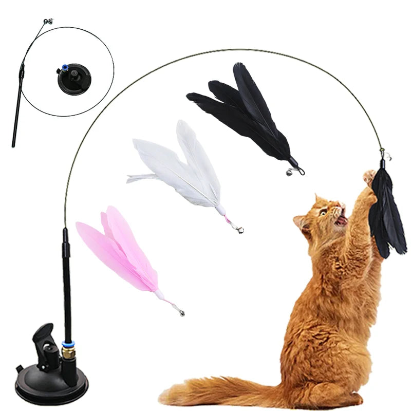Interactive Cat Toy Handfree Cat Stick Kitten Playing Teaser Wand Toy Suction Cup Feather Wand Pet Supplies Simulation Feather by S And B Enterprise