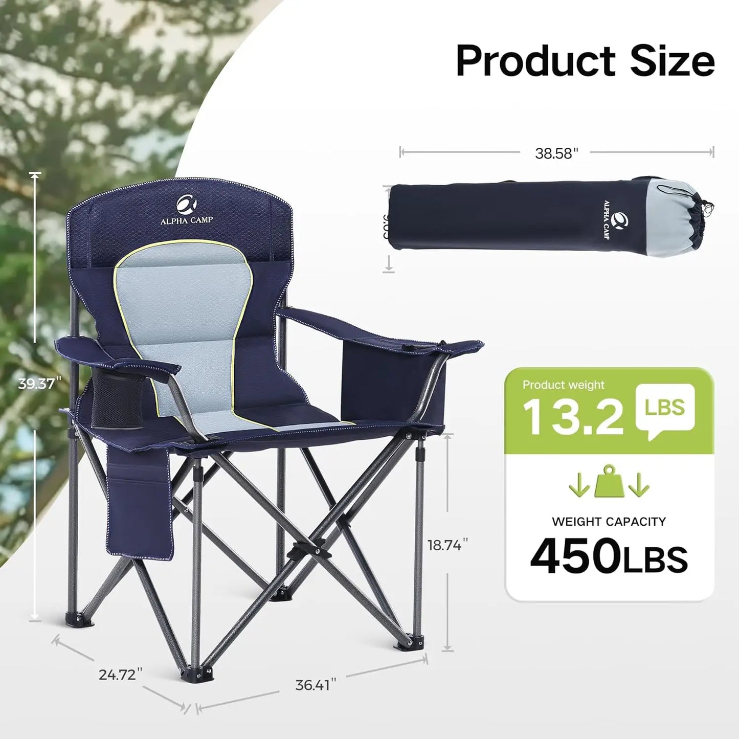 Oversized Folding Camping Chair With Cooler Bag And Cup Holder