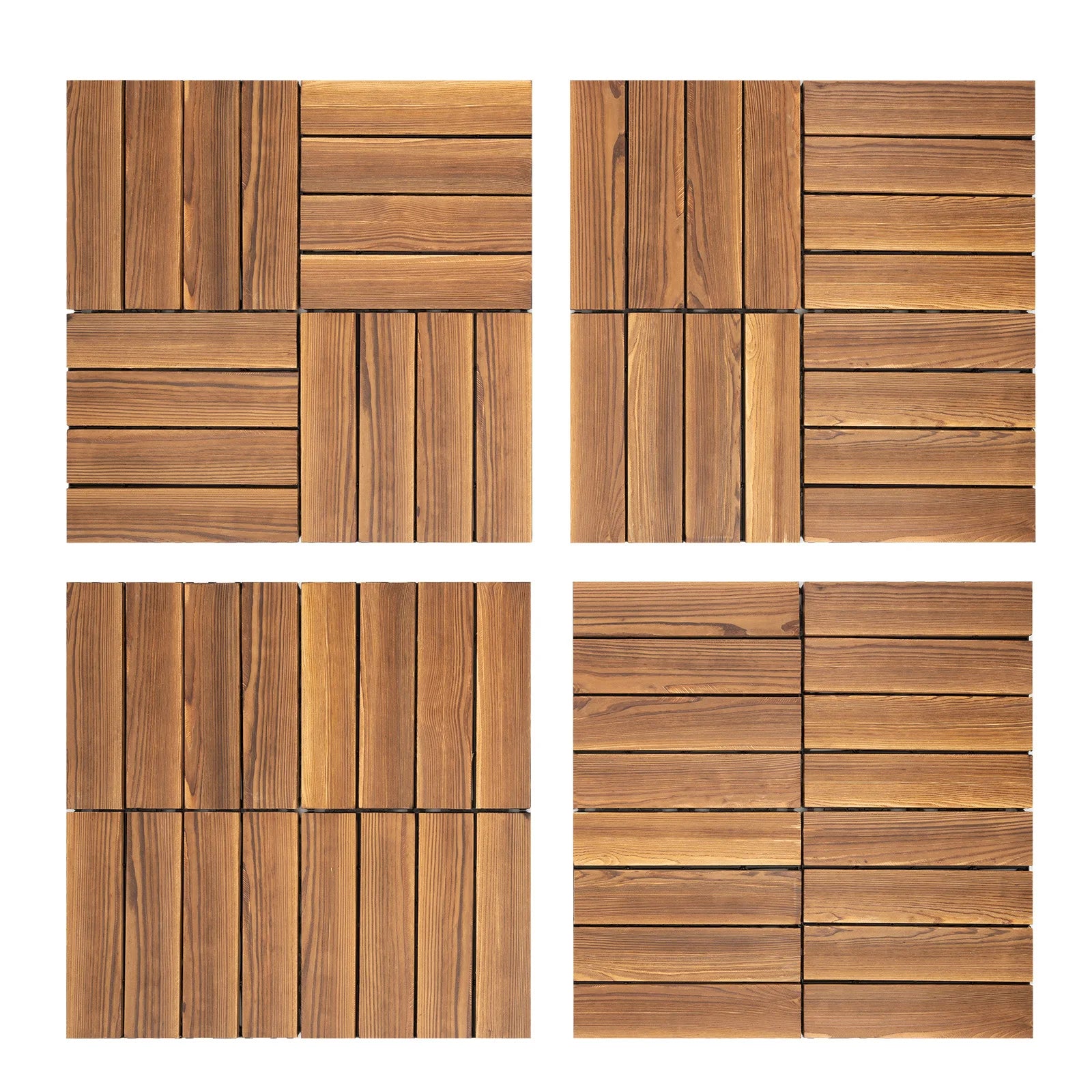 Brown wood-plastic composite patio deck tiles, interlocking 12x12 inch, 36-pack for indoor and outdoor use