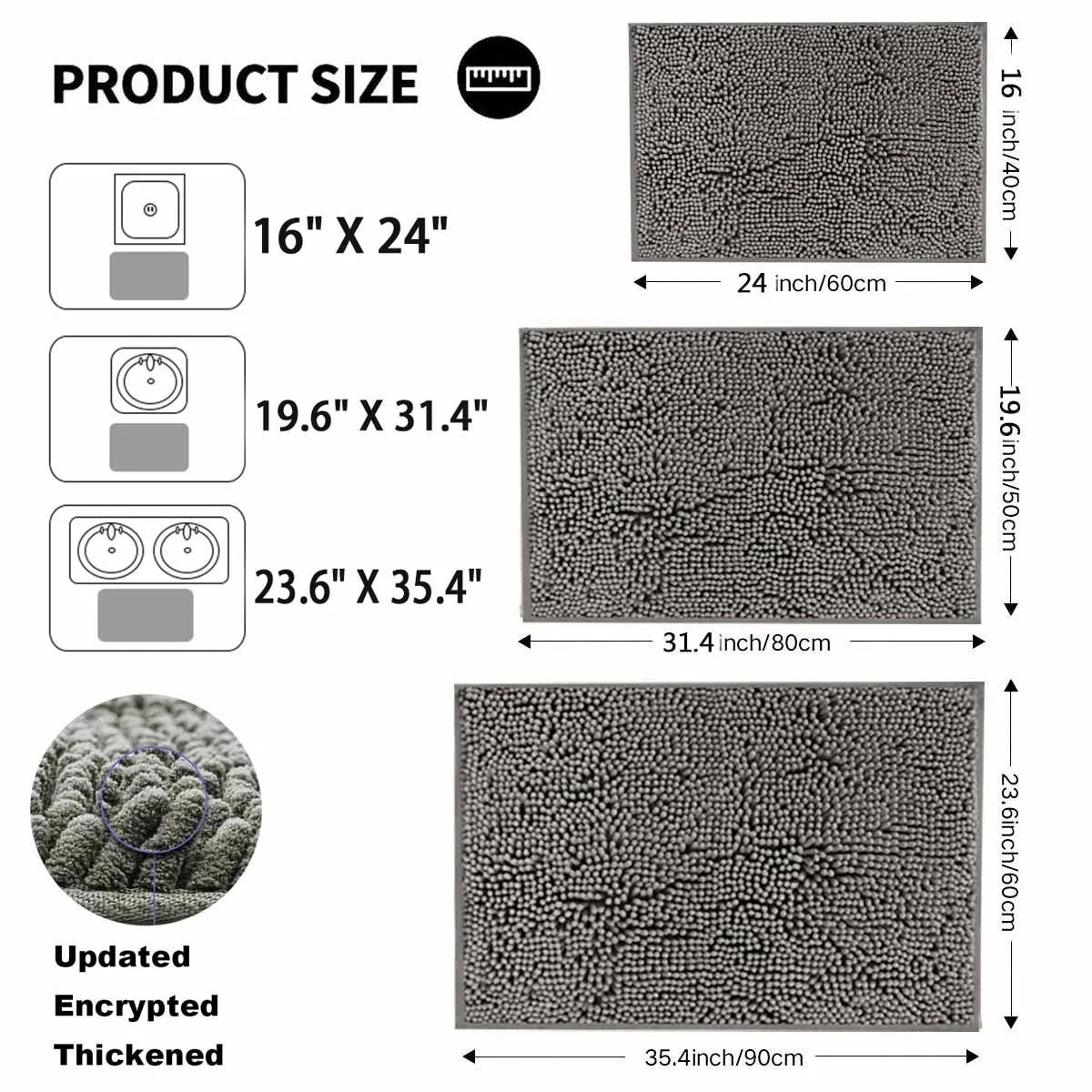 XM-Luvetoria Ultra Soft Chenille Bath Mat Super Absorbent Machine Washable