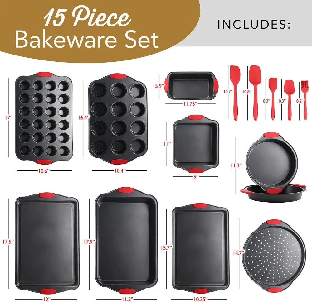 39-Piece Nonstick Baking Set, Carbon Steel, BPA-Free, Oven Safe to 450°F, Includes Muffin Pan, Cake Pan & Utensils by S And B Enterprise