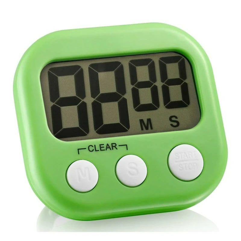 The Kitchen and Event Timer, bright green digital timer with large display and white M, S, Start/Stop buttons