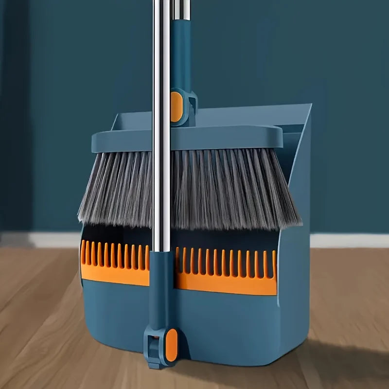 Long Handle Broom and Dustpan Set with Comb Teeth - Durable Floor Cleaning Tools for Pet Hair Removal, Home & Office Use by S And B Enterprise