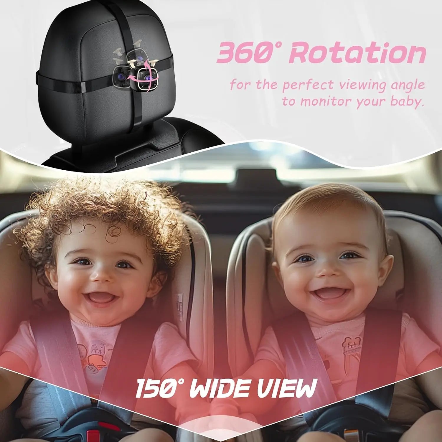 S And B Enterprise baby car camera with 4.3-inch monitor, 360° rotation, 150° wide view.