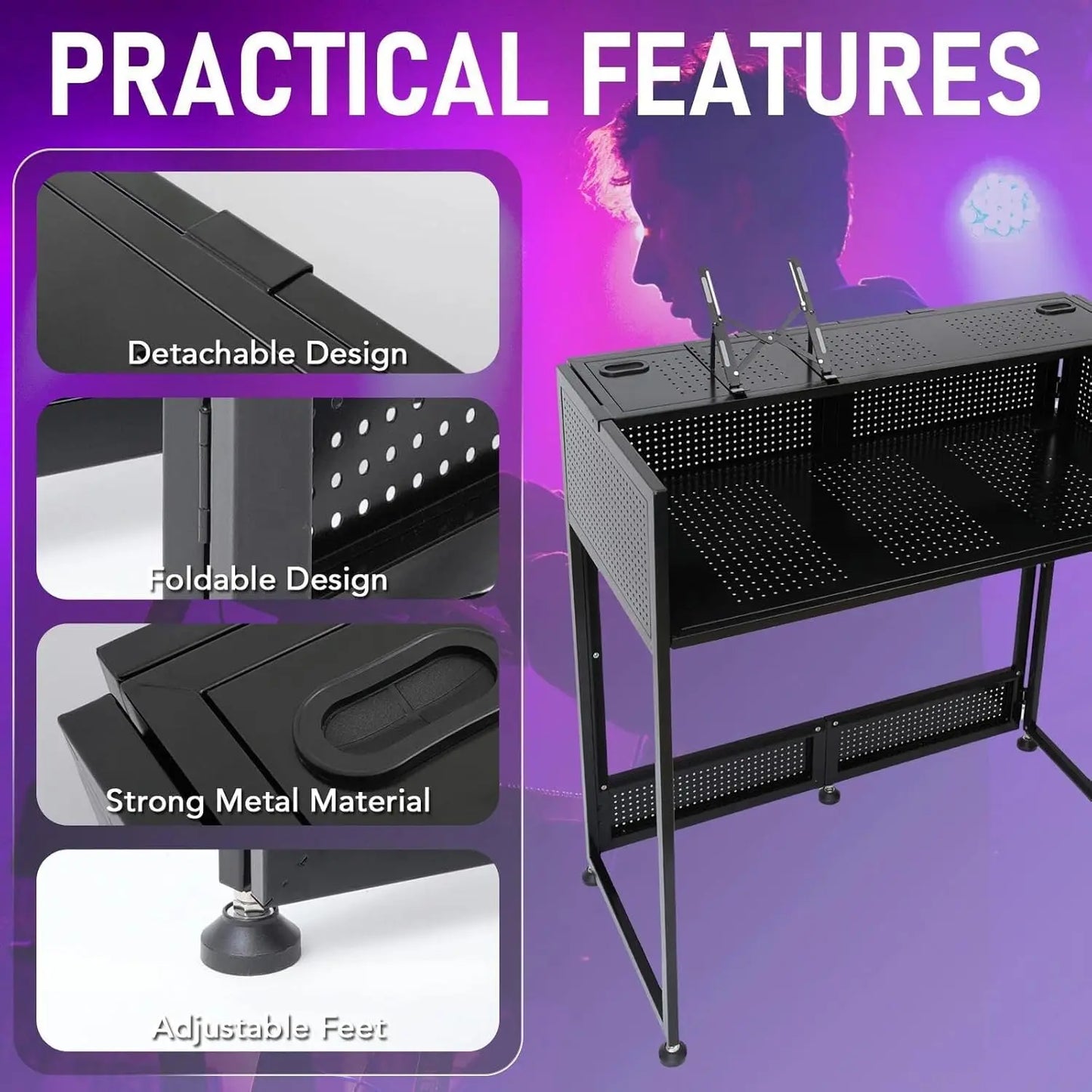 Portable DJ Booth Table With Double Deck Stand For Events