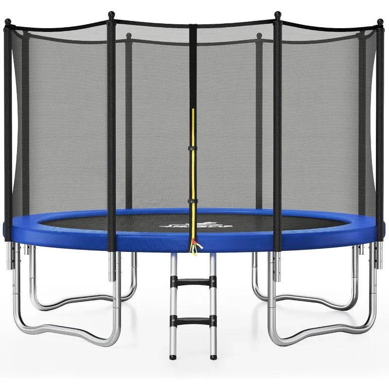 JELENS outdoor round trampoline with enclosure net, blue safety pad and ladder