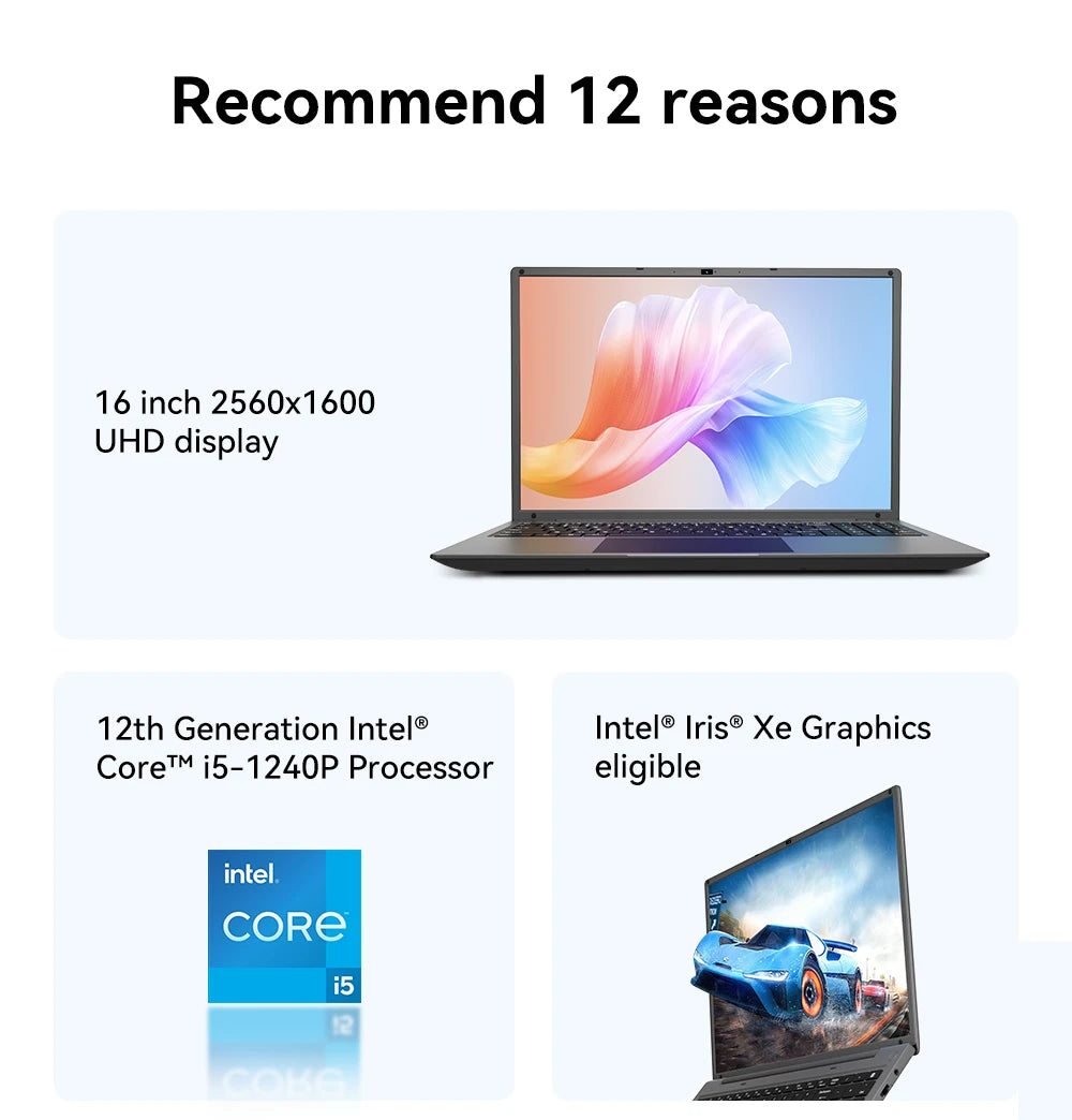 S And B Enterprise 16-inch laptop with Intel i5-1240P CPU and 2.5K IPS display